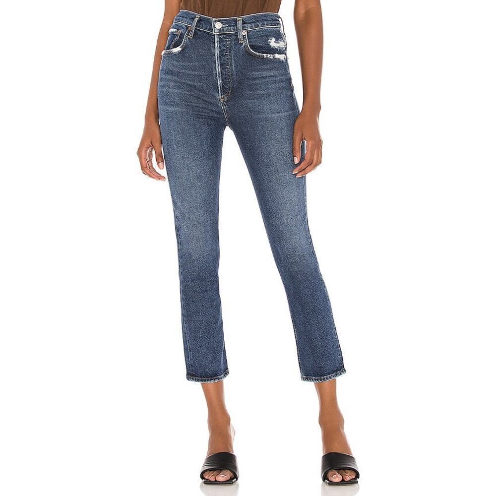 AGOLDE Women's Blue Riley High Rise Straight Leg Crop Jeans Size 24